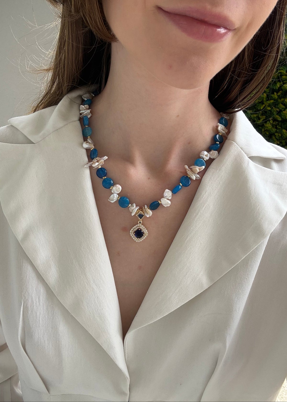 Colar Ágata Azul e Madre Pérola