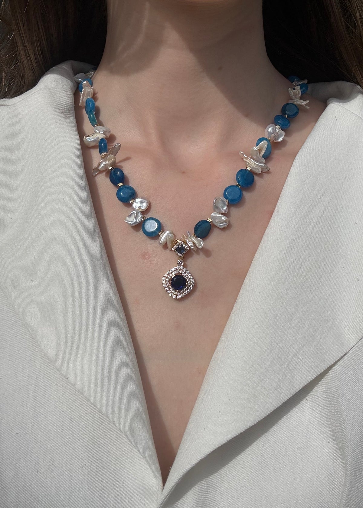 Colar Ágata Azul e Madre Pérola